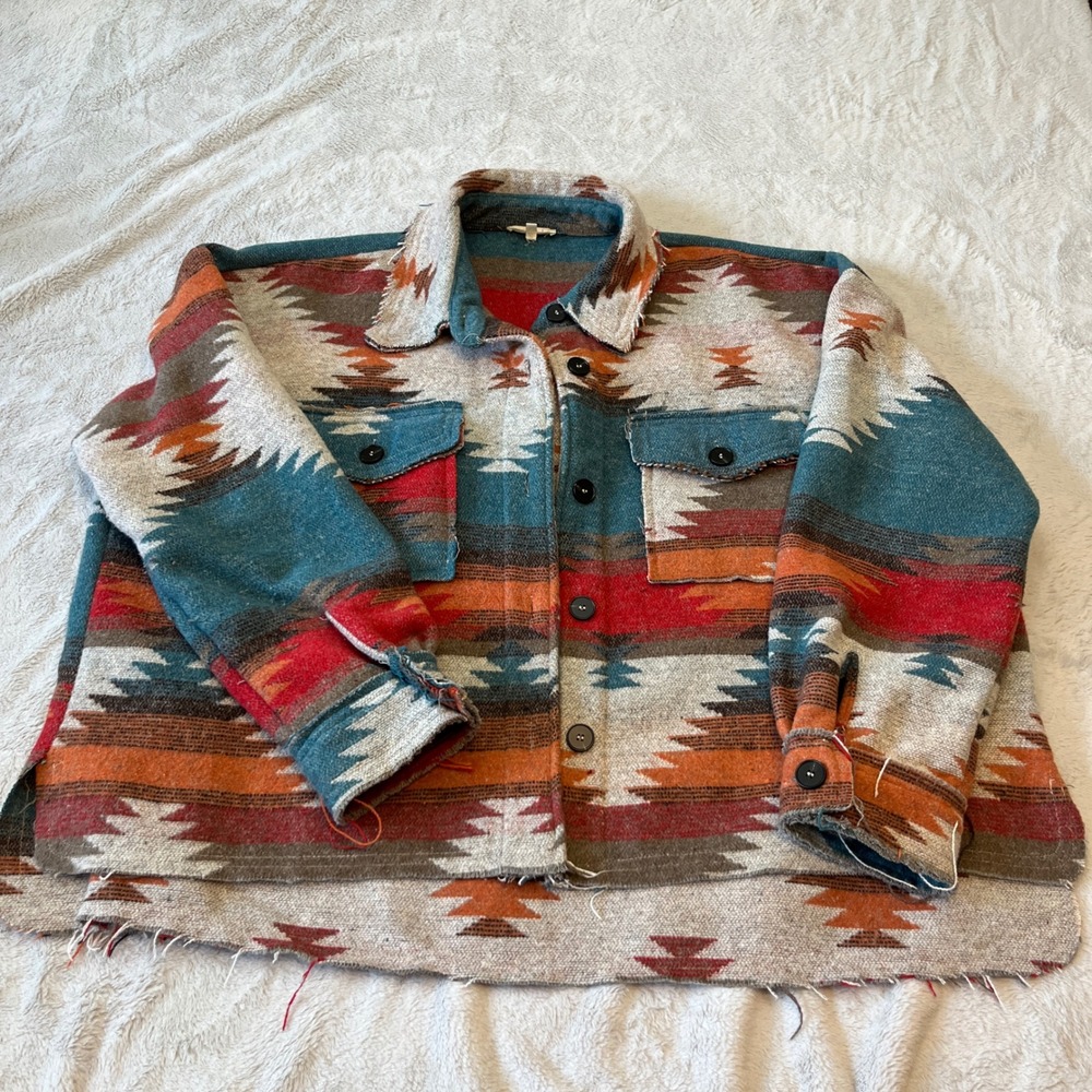La Miel Southwestern Aztec Print Flannel Shacket Jacket Size‎ L